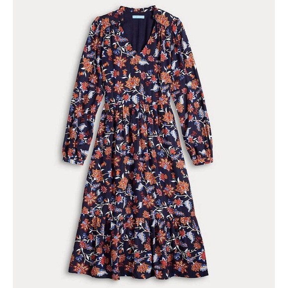 Draper James Dresses & Skirts - NWT Draper James Womens Midi Dress Sz XL Blue Floral Long Sleeve V Neck Wedding